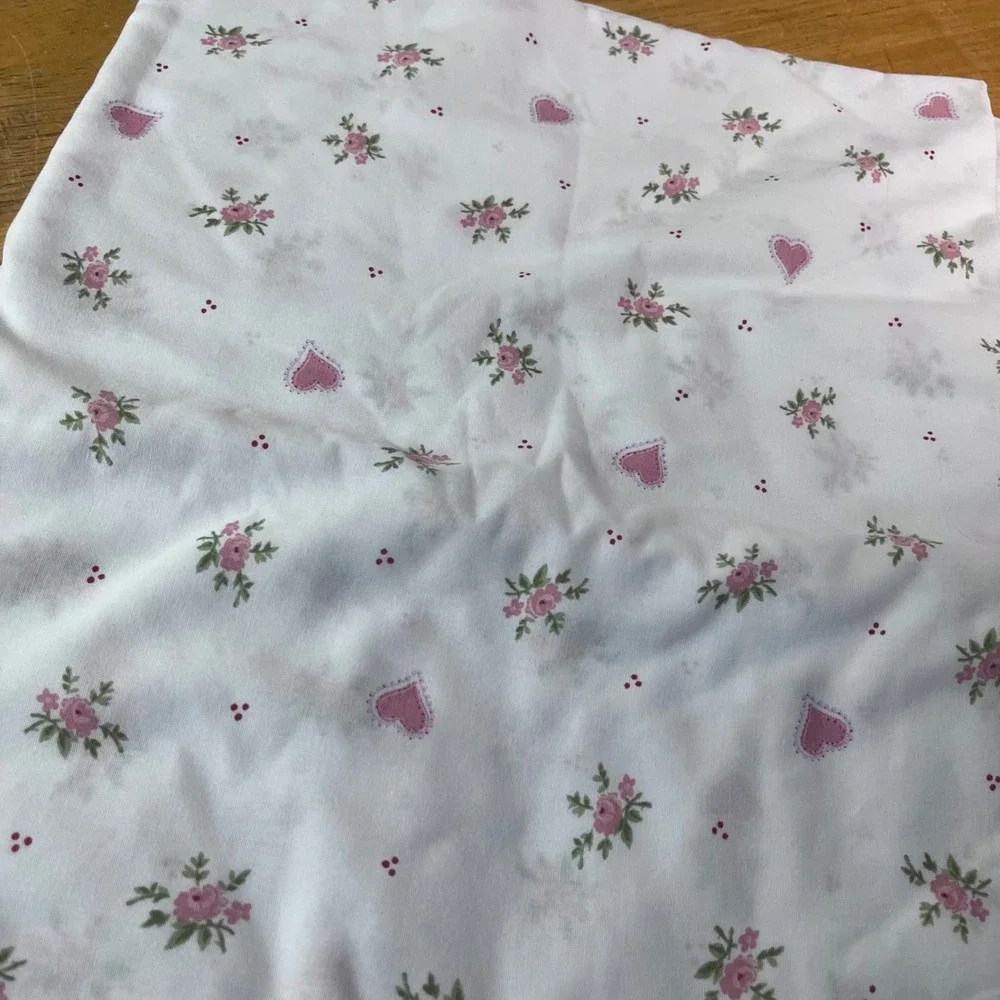 Vtg Flat Sheet Twin White Pink Floral Hearts Cottagecore Shabby Chic